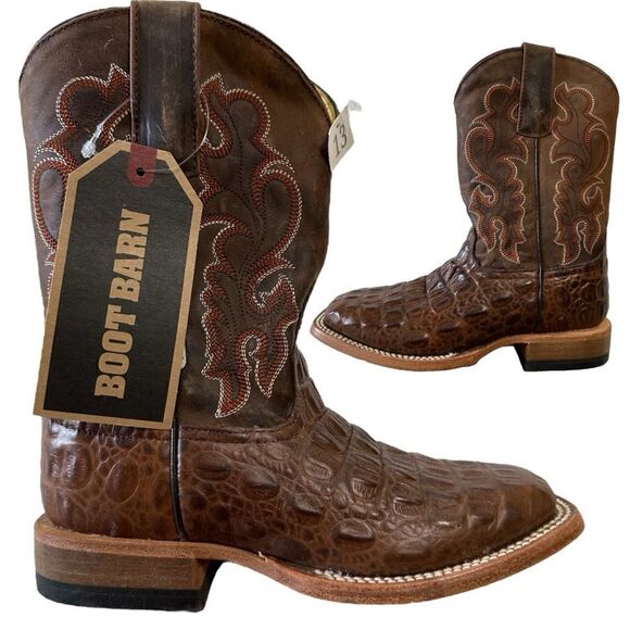 NWT Kids Nile Crocodile Brown Square Toe Western Boots Horse Power Kids Size 13 - Picture 1 of 8